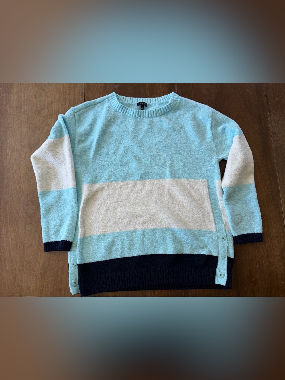 Talbots Colorblock Crewneck Sweater in Light Blue, Cream & Navy